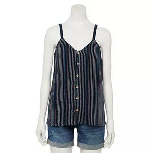 Women's Sonoma Navy Stripe Blue Button Down Cami Tank Top XL